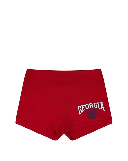 Sp5der Red Georgia Logo-Print Mini Shorts