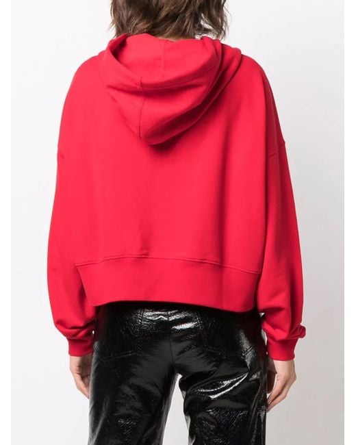 MSGM Red Logo-Print Oversized Hoodie