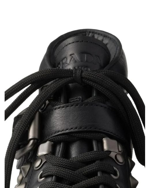 Prada Black Monolith Studded Leather Booties
