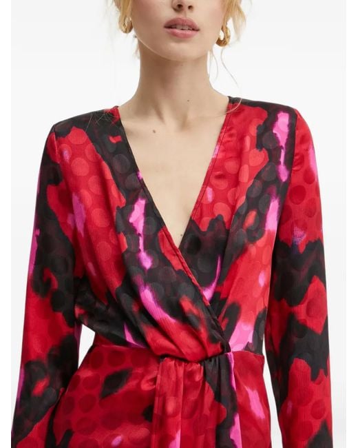 Morgan Red Patterned Wrap Mini Dress