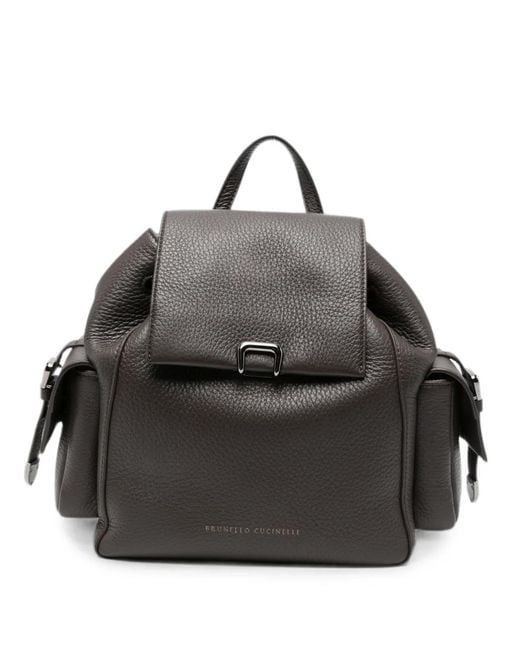 Brunello Cucinelli Black Sartorial Grainy Leather Backpack