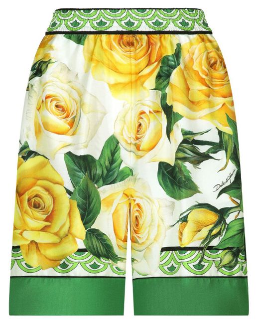 Pantalones cortos con rosas estampadas Dolce & Gabbana de color Yellow