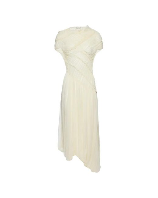 Magda Butrym White Ruched-Effect Ruffled Dress