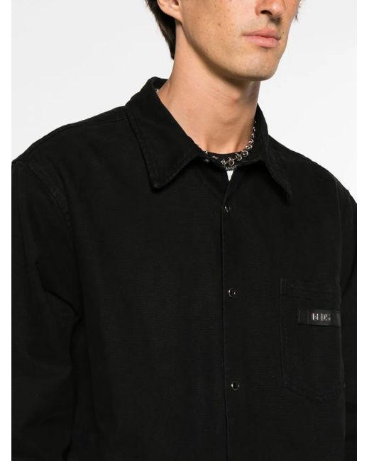 Gcds Black Logo-Patch Cotton Shirt for men