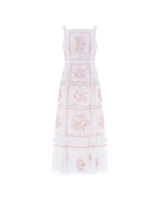Needle & Thread White Blossom Bib Sequin-Embellished Midi Dress