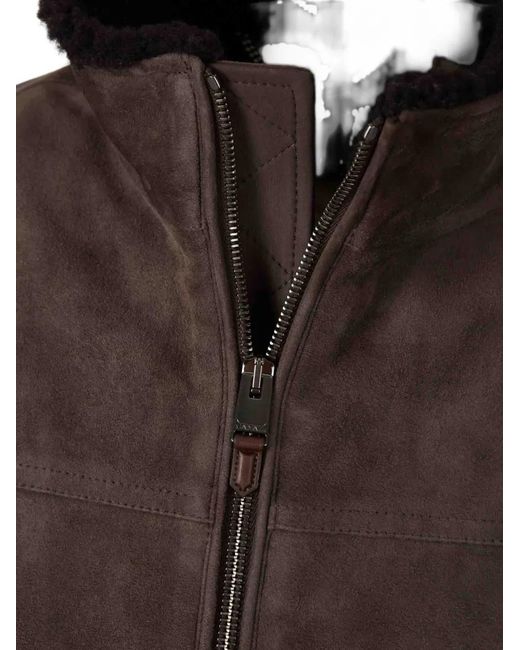 Canali Brown Shearling-Lined Suede Gilet for men