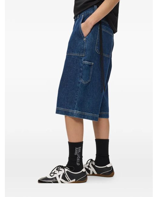Karl Lagerfeld Blue Patch-Pocket Denim Shorts