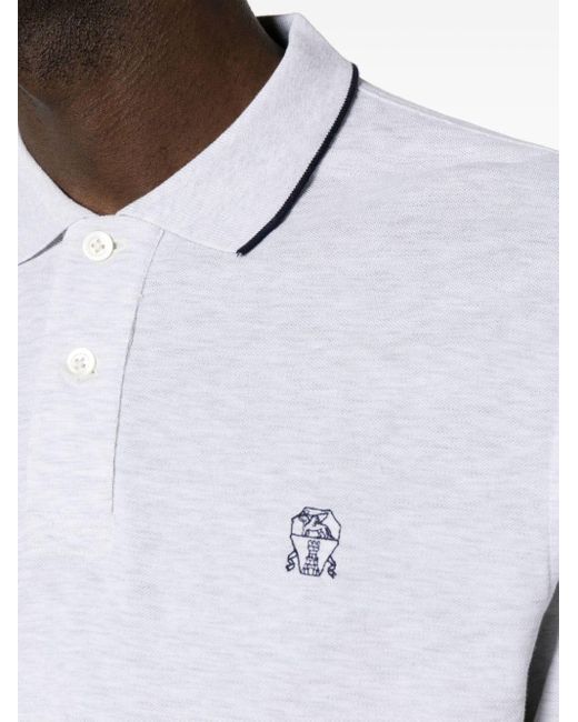 Polo en coton à logo brodé Brunello Cucinelli pour homme en coloris White