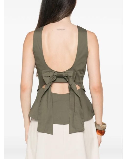 MOUTAKI Green Bow-Detail Peplum Blouse