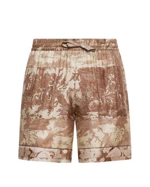 Pierre Louis Mascia Natural Aloe Drawstring Print Silk Shorts
