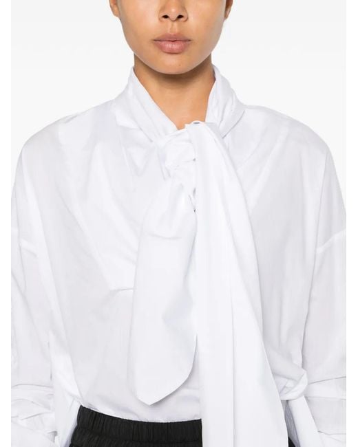 Psophia White Tie-Neck Button-Cuff Blouse