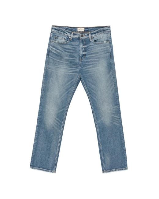 Antik Denim Blue Distressed Straight-Leg Jeans for men