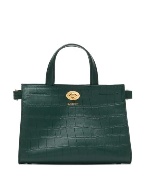 Burberry Green Mini Cotswolds Crocodile-Effect Tote Bag
