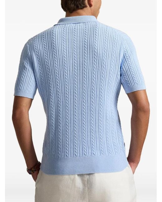 Polo Ralph Lauren Blue Cable-Knit Cotton Polo-Collar Jumper for men