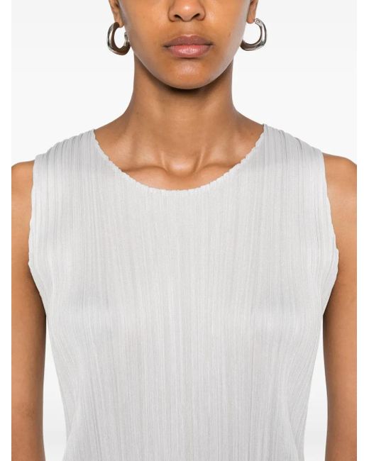 Pleats Please Issey Miyake White Pleated Sleeveless Top