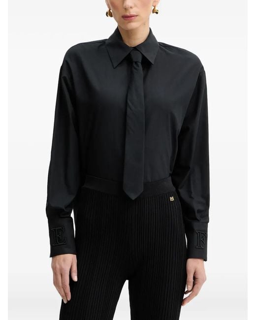 Elisabetta Franchi Black Tie-Detail Embroidered-Cuffs Shirt