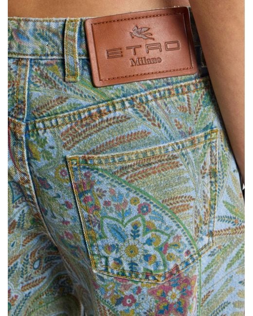Etro Green Flared Jeans With Leafy-Paisley Motif