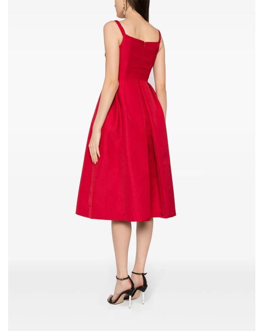 Self-Portrait Red Diamanté-Trim Midi Dress