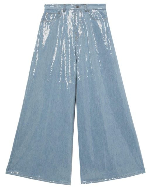 Haikure Blue Sequinned Wide-leg Jeans