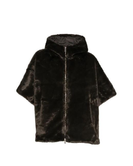 SERGIO MORETTI FIRENZE Black Hooded Faux-Fur Jacket
