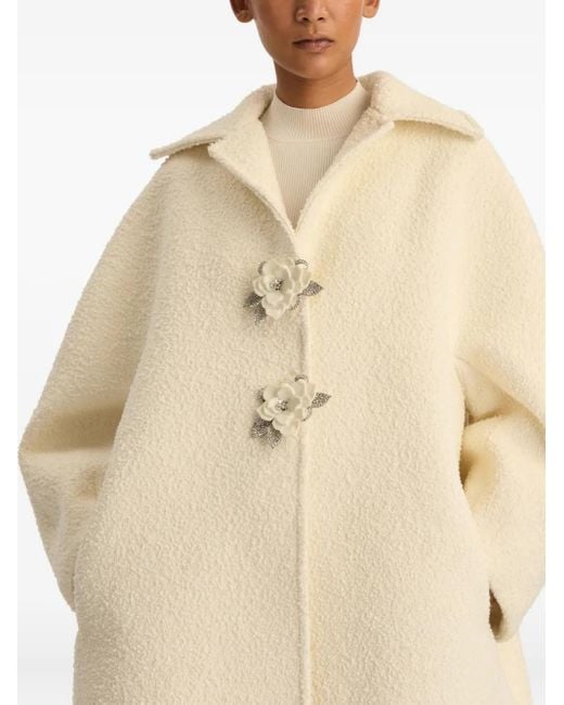 Oscar de la Renta フローラルボタン コート Natural