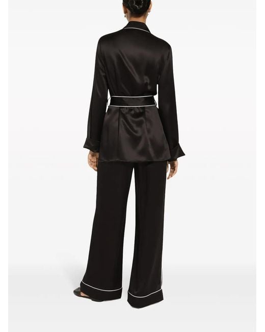 Dolce & Gabbana Black Elasticated-Waist Silk Palazzo Trousers