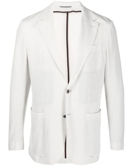 Canali White Fitted Single-Breasted Button Blazer for men