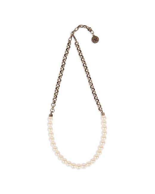 Ermanno Scervino White Faux Pearl-Embellished Chain-Link Necklace