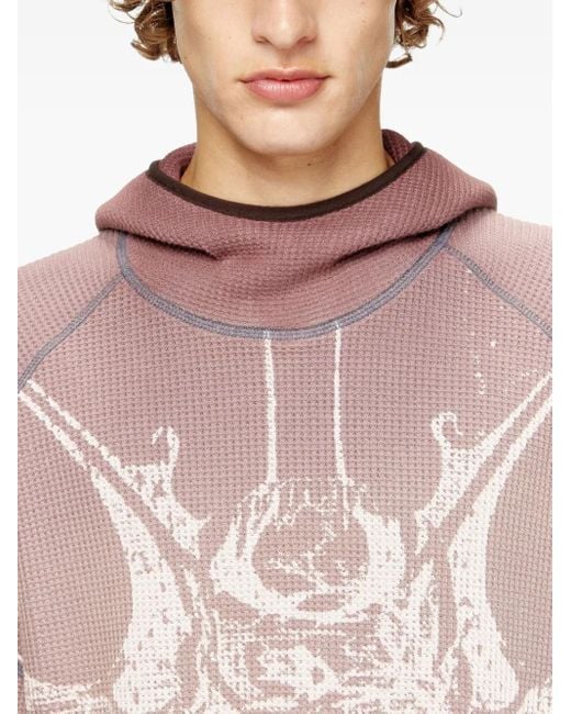 メンズ DIESEL S-waf-hood-new ワッフルニット パーカー Pink