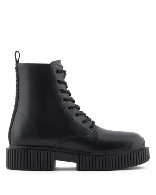 ARMANI EXCHANGE Black Leather Combat Boots