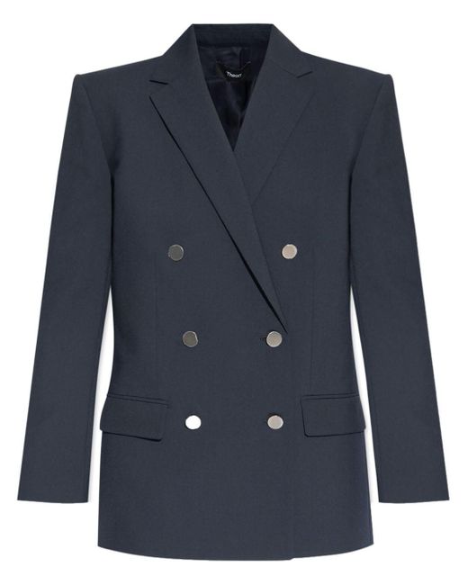 Theory Blue Shoulder-pads Double-breasted Blazer
