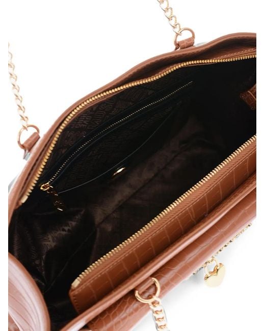 Moschino Brown Crocodile-Effect Love Tote Bag