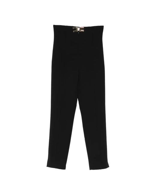 Elisabetta Franchi Black High-Waisted Cropped Double Buckle Pants