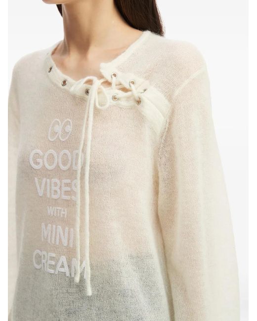 Mini Cream White Langärmeliger Pullover Mit Asymmetrischem Kragen