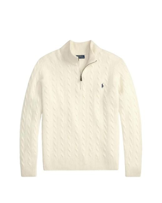 Polo Ralph Lauren White Cable-Knit Quarter-Zip Sweater for men