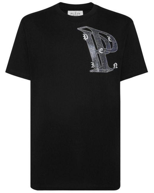 Philipp Plein Black Rhinestone-embellished Cotton T-shirt for men