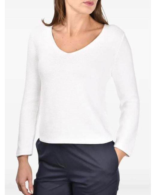 Gran Sasso White V-Neck Long-Sleeve Top