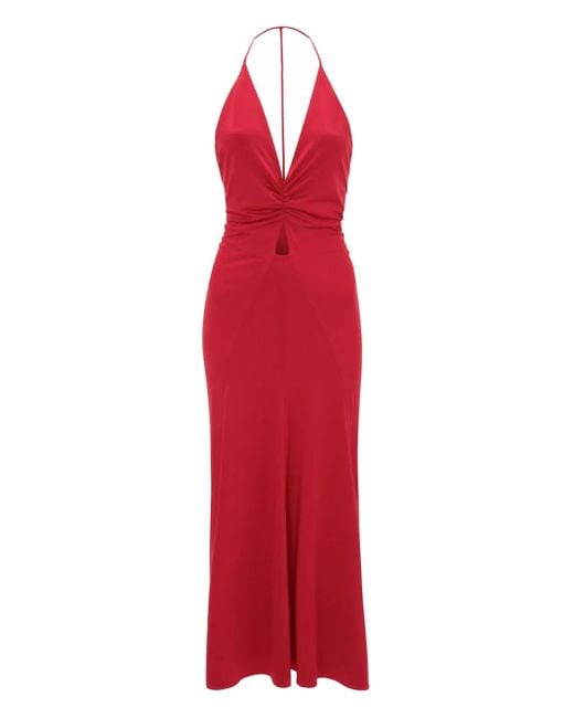 Abito Midi Con Scollo A V di Victoria Beckham in Red