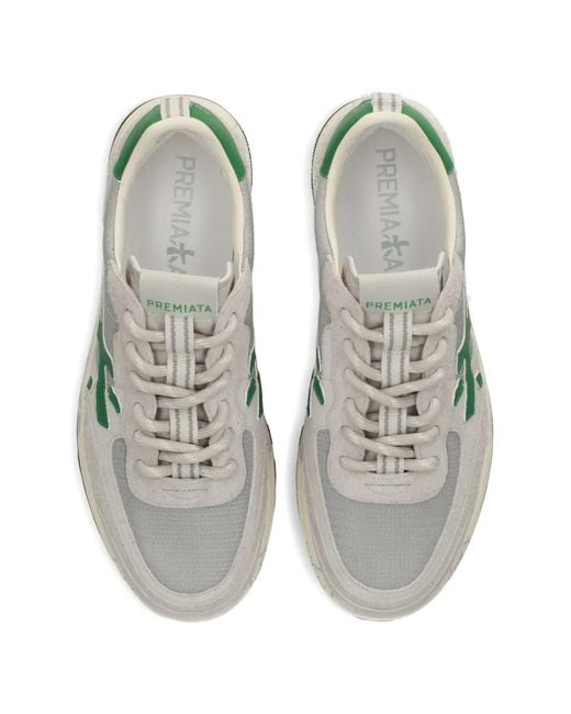 Premiata White Logo-Patch Panelled Sneakers for men