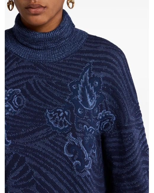 Etro Blue Jacquard Turtleneck Sweater