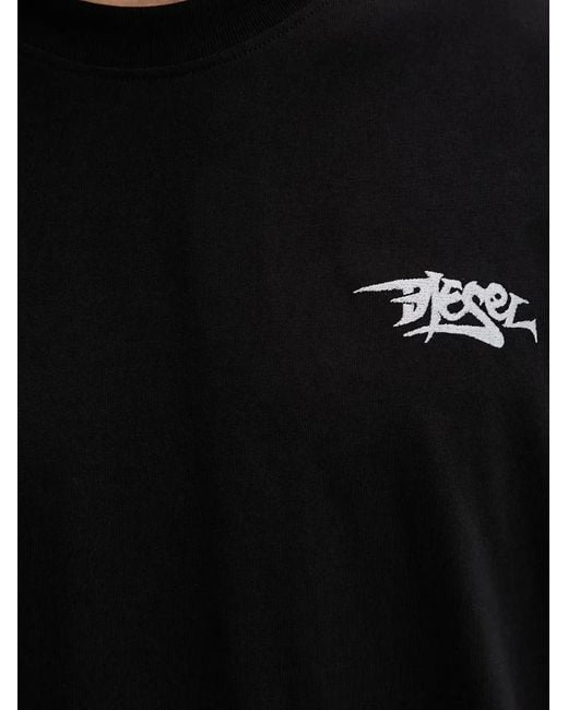 DIESEL Black Graphic-Print Logo-Embroidered T-Shirt for men