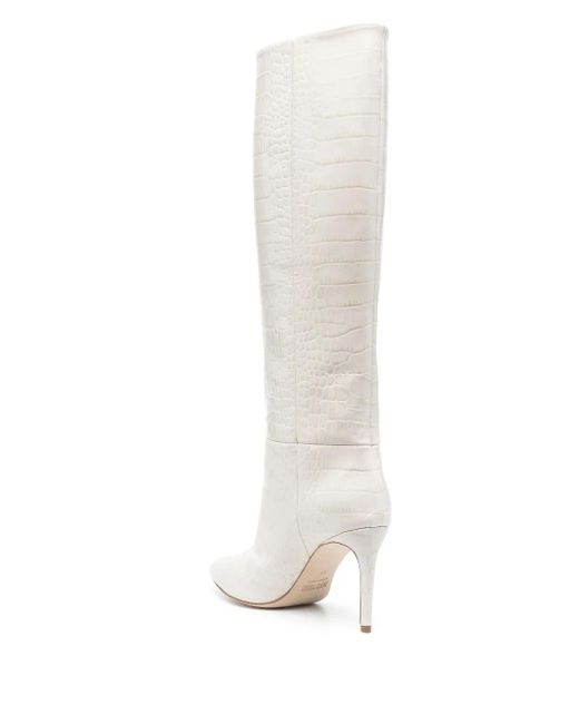 Paris Texas White 105mm Embossed Leather Knee-high Boots