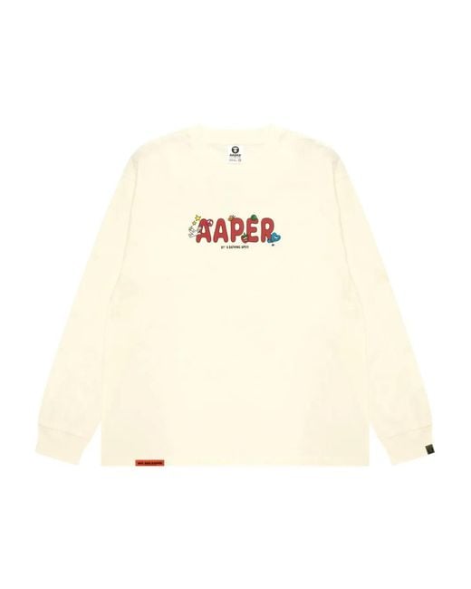 Aape By A Bathing Ape Natural Graphic-Print Long-Sleeve T-Shirt for men