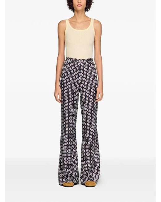 Sandro White Floral-Print Flowy Trousers