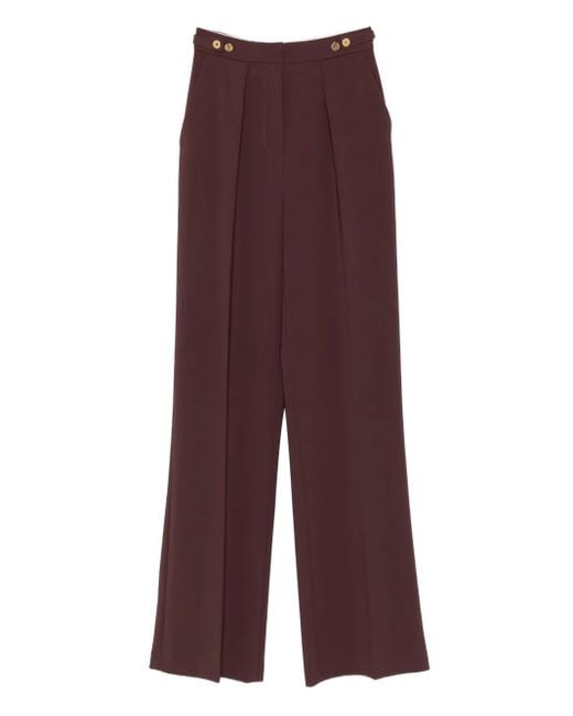 Elisabetta Franchi Purple Pleated Button-Detailing Straight Trousers
