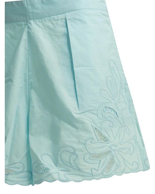 Juliet Dunn Blue Embroidered-Scallop Shorts
