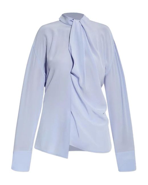 Victoria Beckham Blue Draped Silk Blouse