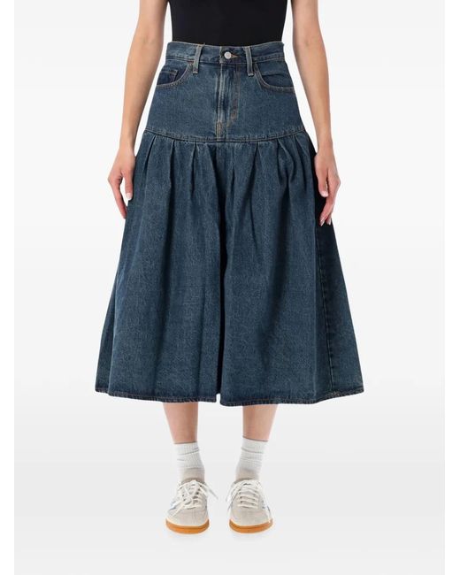 Levi's Blue Yoked Pleated Denim Midi Skirt