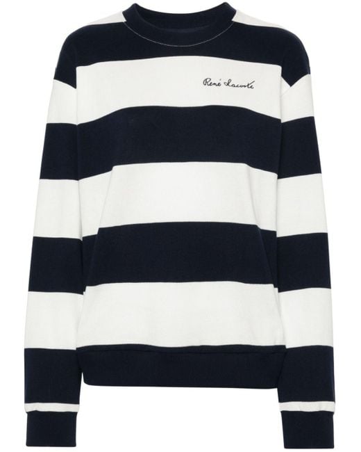 Lacoste Blue Embroidered-logo Striped Sweatshirt