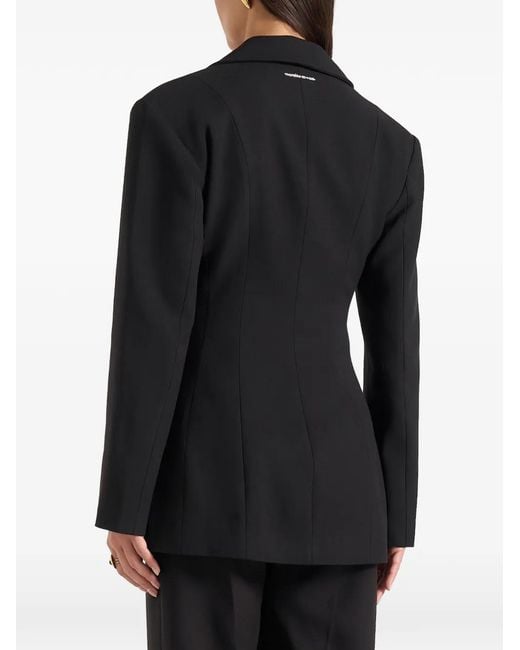 Manière De Voir Black Claire Wide Shoulder Cinch Waist Blazer